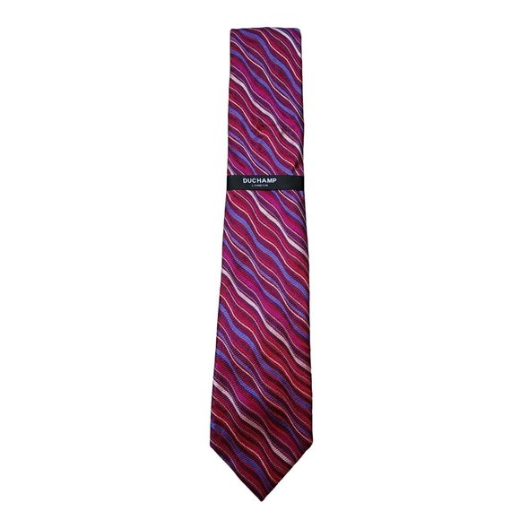 Duchamp London Tie Red Blue Wavy Line Silk Neckltie